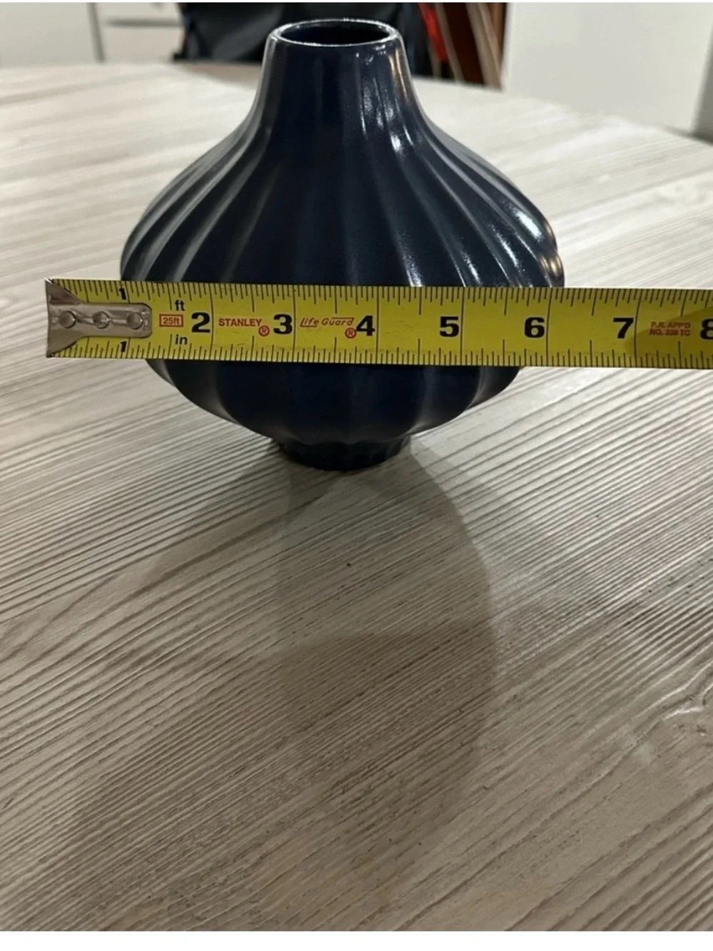 Jonathan Adler 6” Squash Vase Blue Ribbed Ceramic Vase - Decorative Home Accent